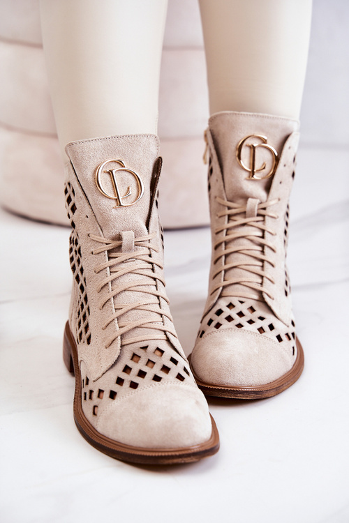 Čipkované kožené topánky Nicole v svetlo piesočnej farbe 2695