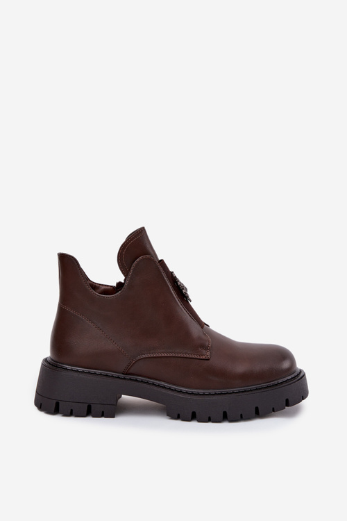 Zateplené Nízké Boty Dámské S Ozdobou Na Zip Hnědé Lavira