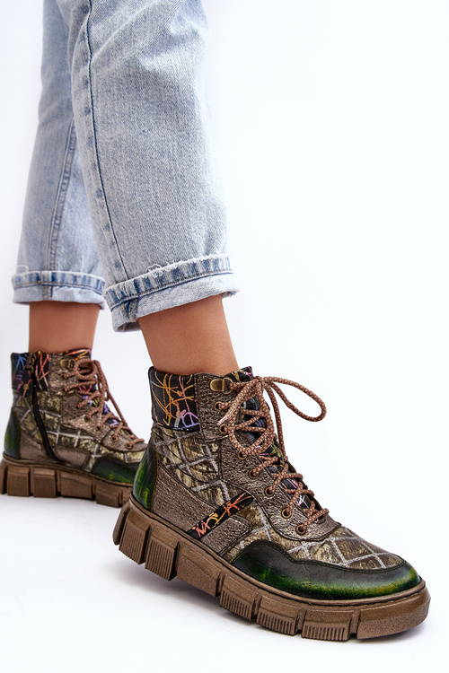 Kůže Dámské Vzorované Botky Maciejka 06145-24 Olivové