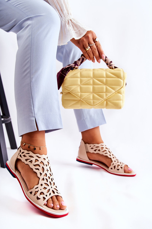 Kožené prolamované sandály béžove Alima