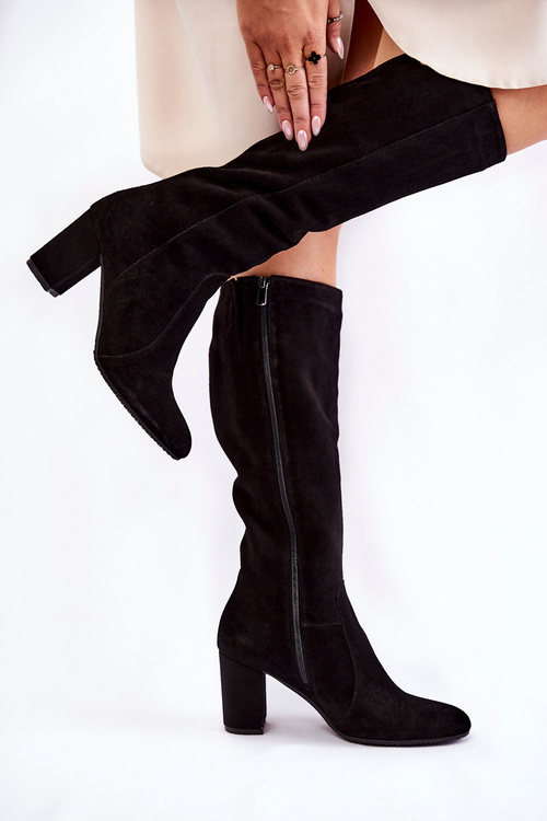 Dámské Kozačky Laura Messi Kožené Černé 1415