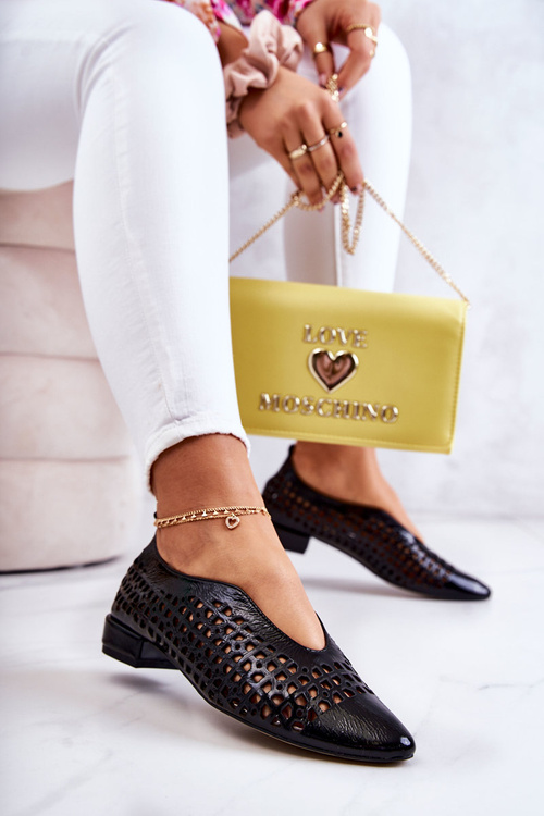 Elegantní lakované kožené prolamované boty Černá Ismena