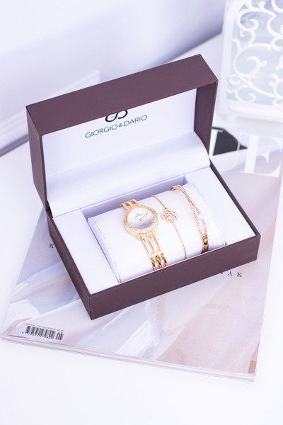 Nastavte Giorgio Dario zlaty dámské hodinky se zirkony dva náramky