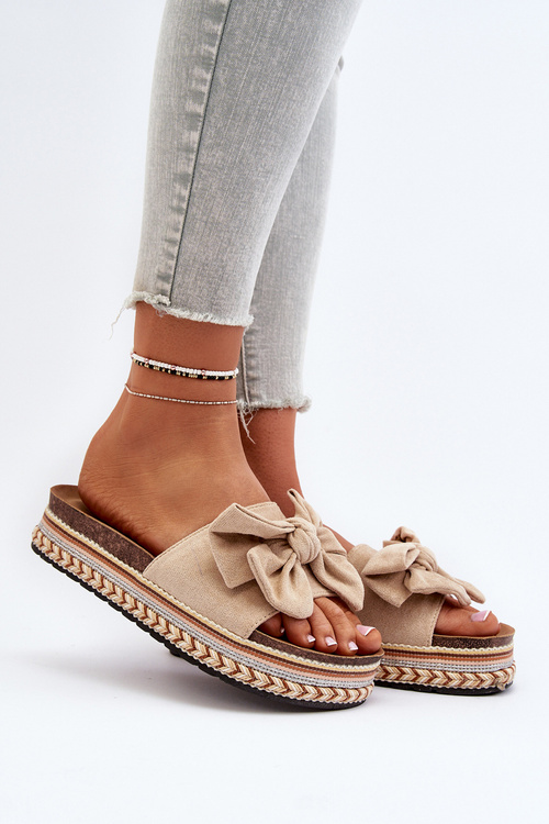 Dámské sandály na platformě s mašlí béžové Evatria