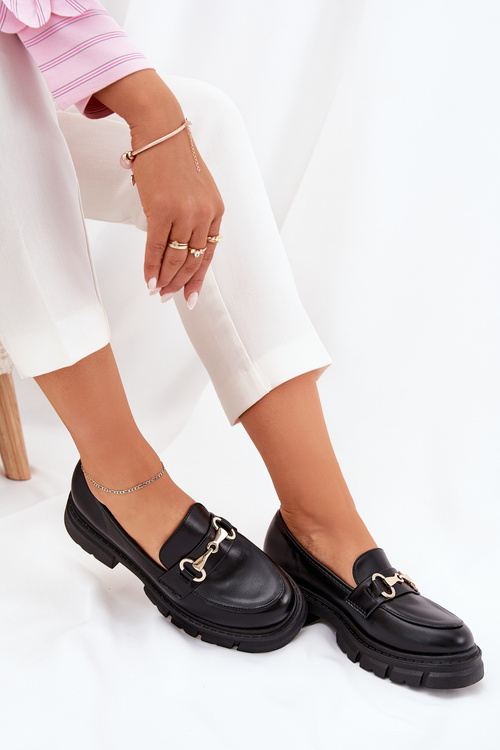 Dámské Mokasíny Se Zlatým Detalem Eko Kůže Černé Gemitha