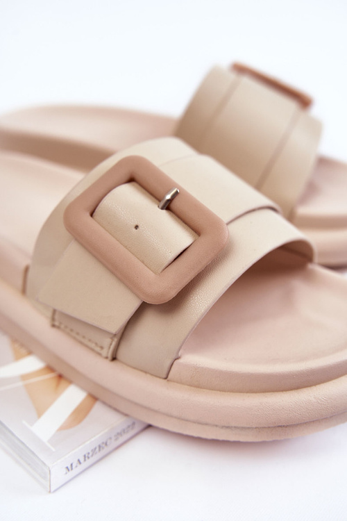 Dámske kožené flip -flops s svorkovou béžovou devia