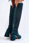 Openwork semišové vysoké podpätky zelené kastres