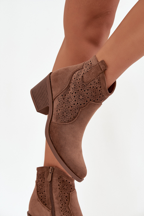 Dámske otvorené členkové čižmy na podpätku S.Barski HY52-529 Hnedé