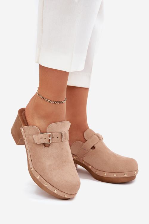 Dámské sandály na podpatku s přezkou béžové Veldexina