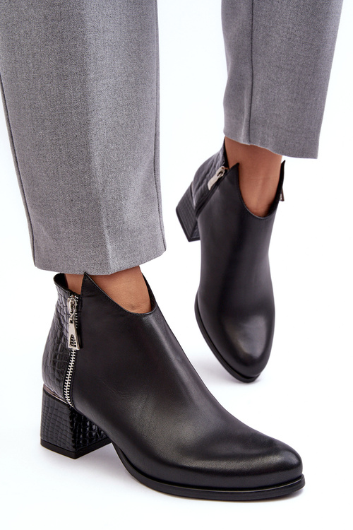 Dámske kožené topánky na čiernom stĺpiku s nízkym Zazoo 4111