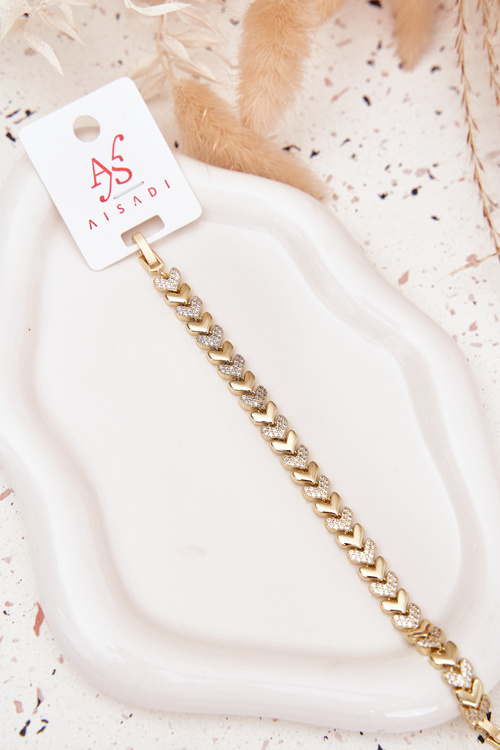 Dámský náramek srdíčka se zirkony zlatý