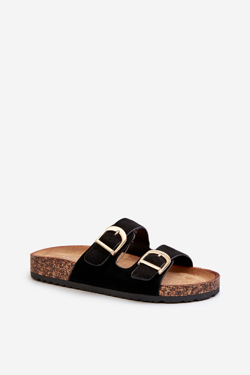 Dámske žabky na korkovej platforme s pásmi čierne Doretta