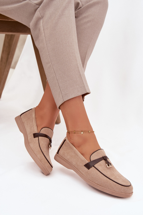 Mokasyny Loafersy Dámské Z Eko Zamszu Béžové Darwen