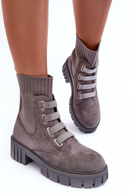 Sklouzávací botky s ponožkou z veluru šedé Hope