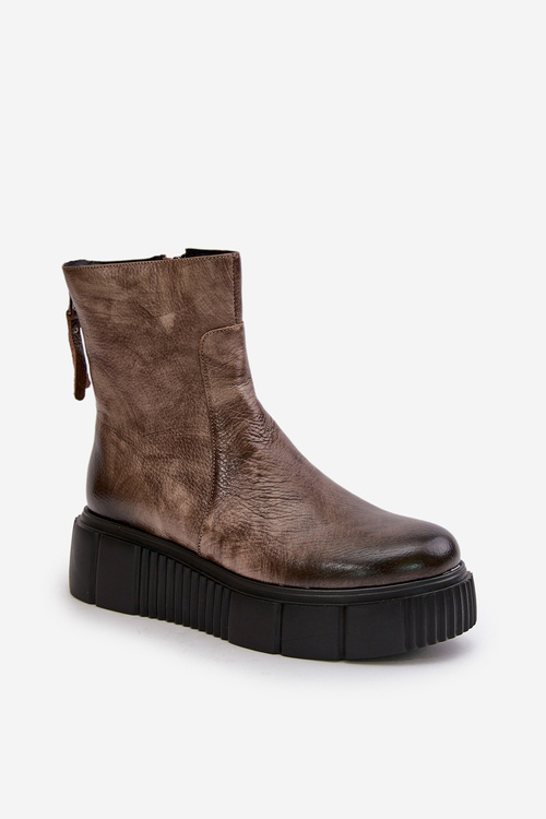 Zazoo 60369 Dámske Kožené Čižmy Na Platforme Tmavobéžové