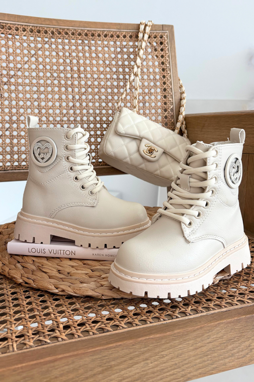 Dívčí kotníkové boty s ouškem s kožešinou LOVE béžové Rosaira