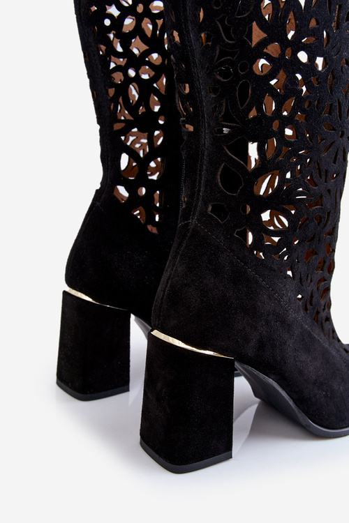 Suede Openwork Boots Lewski Shoes 3234 Čierna