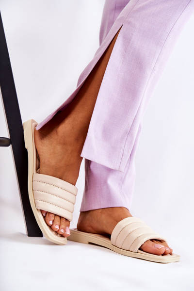 Dámska kožená kožená flip -flops s béžou raula