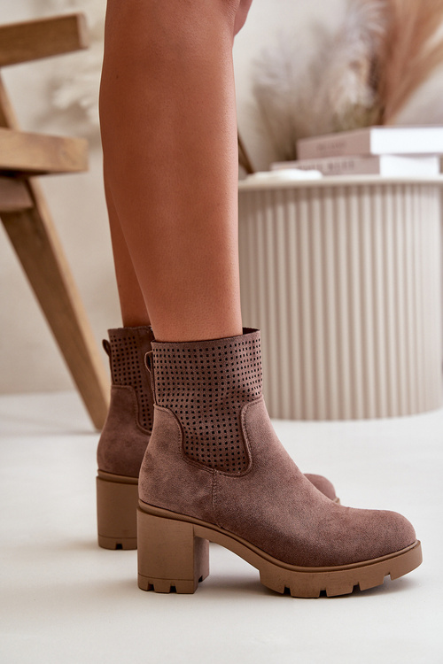 Dámské botky na podpatku na zip eko semišové hnědé Rashmi