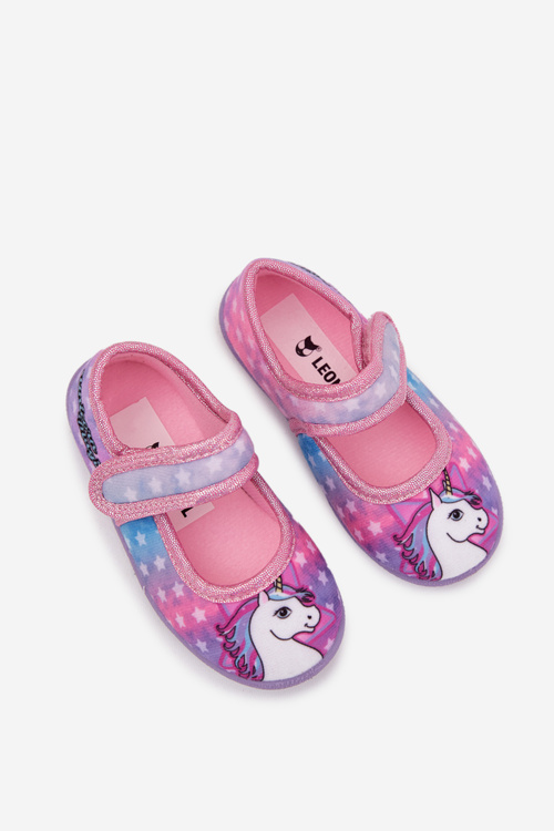 Balerínky Pantofle Pro Dívky Na suchý zip UNICORN Růžové Silviera