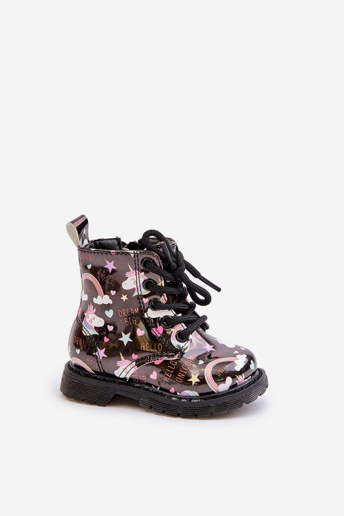 Detské zateplené čižmy so zipsom jednorožce čierne Tiptop