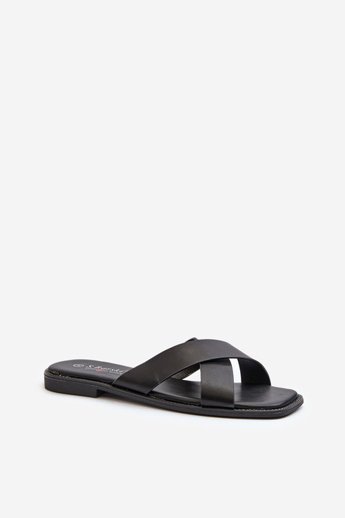 Dámske Sandále Na Plochej Päte Z Ekokože S.Barski KV27-002 Čierne