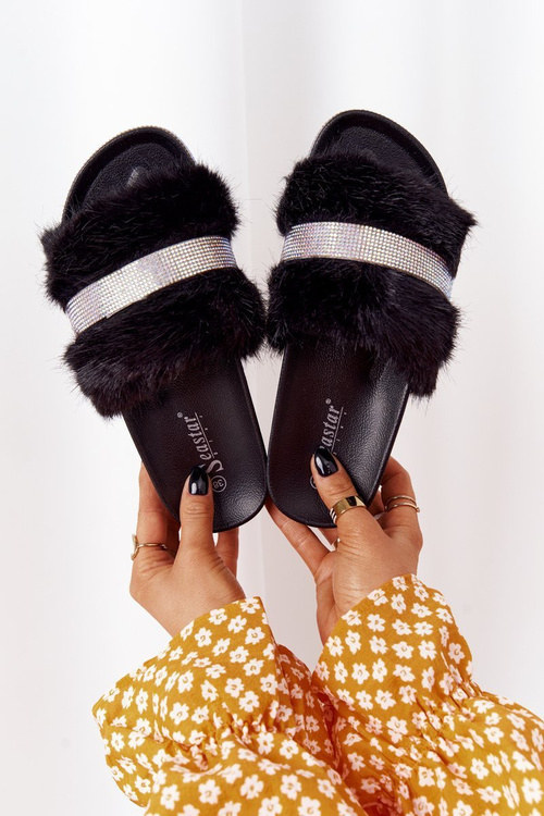 Nazouváky Na Platformě S Kožešinou Se Zirkony Černé Impress