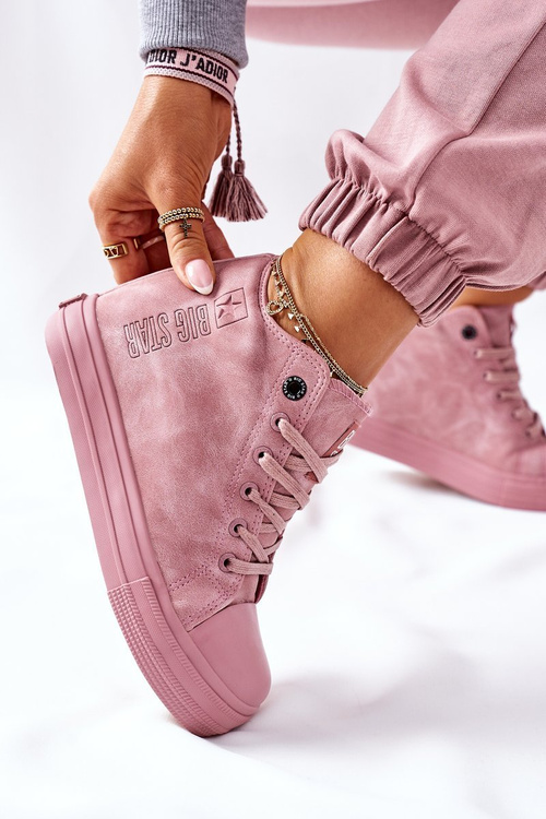 Kožené klinové tenisky veľká hviezda II274092 ružová