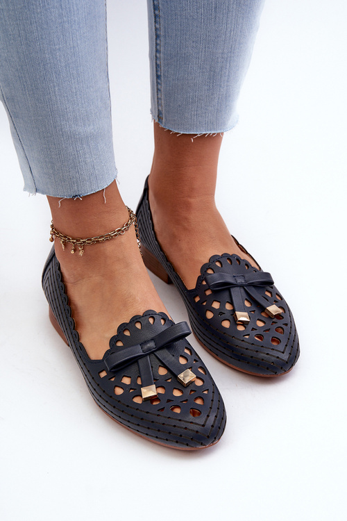 Dámské lodičky s vyřezávanými detaily a mašlí tmavě modré Nestavia