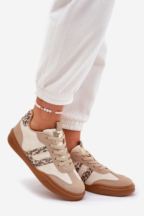 Dámske tenisky z eko semišu s leopardím vzorom béžové Satylies