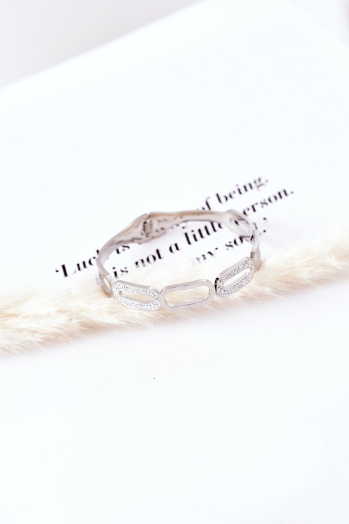 Oceľový náramok so zirkónovými striebro