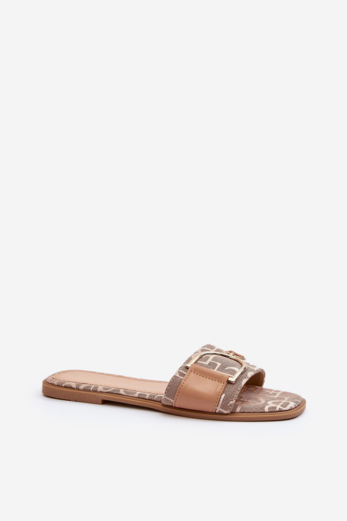 Lesklé Dámske Papuče S Ozdobou Hnedé Taleci