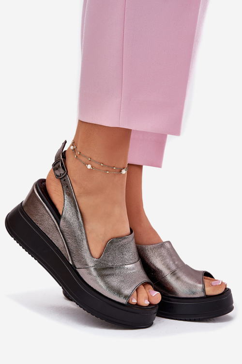 Dámské kožené sandály na klínu Artiker 54C0402 grafitové