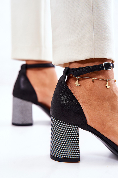 Kožené sandále na čiernom a striebornom laneovom stĺpiku