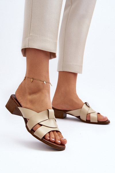 Zazoo 40236 Kožené Dámske Papuče Na Nízkom Podpätku Beige