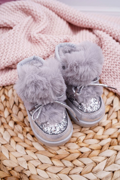 Dětské Kotníkové Boty Sněhule s Kožešinou Stříbrné Minnie Mouse