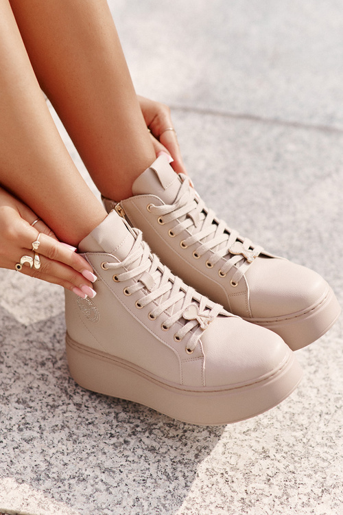 Vysoké Dámské Kožené Tenisky Na Platformě Vinceza 66707 Béžové