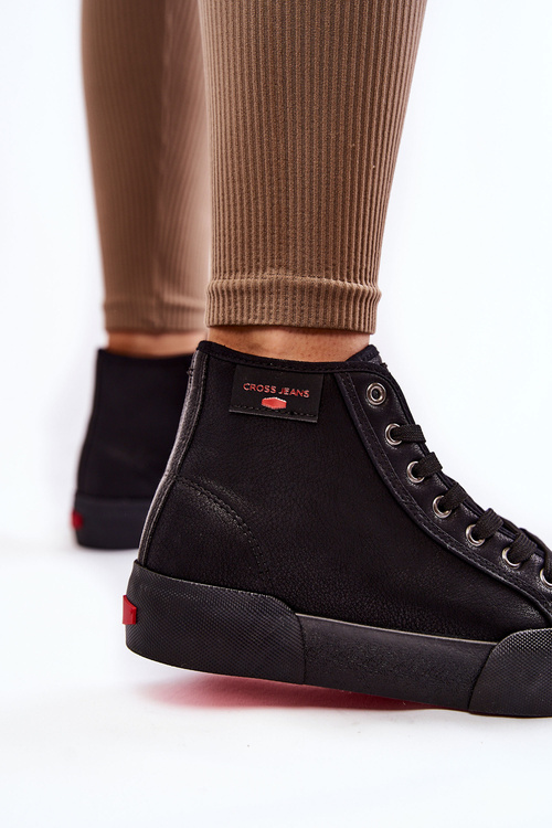 Dámske vysoké tenisky krížové džínsy KK2R4055C Čierne