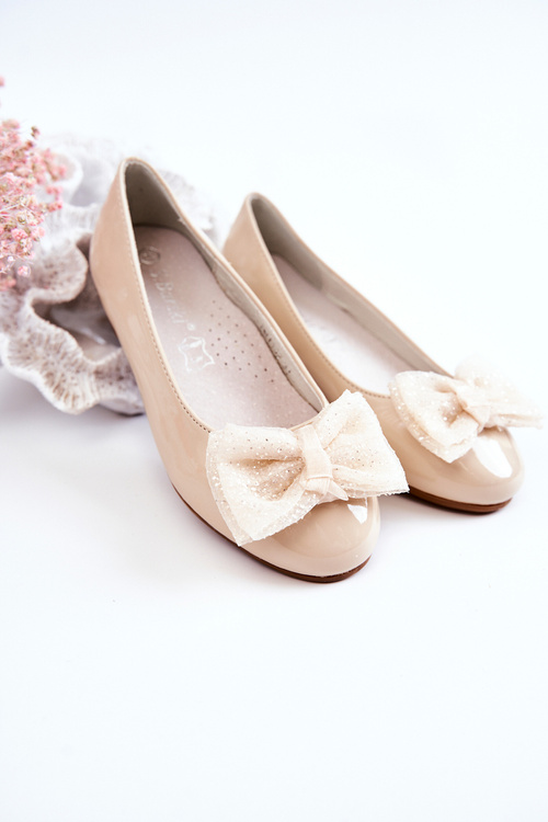 Dětské lakované balerínky s mašlí Béžove Zolly