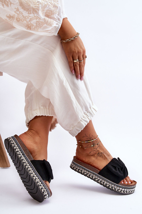 Dámské semišové pantofle s mašlí Černá Lauria