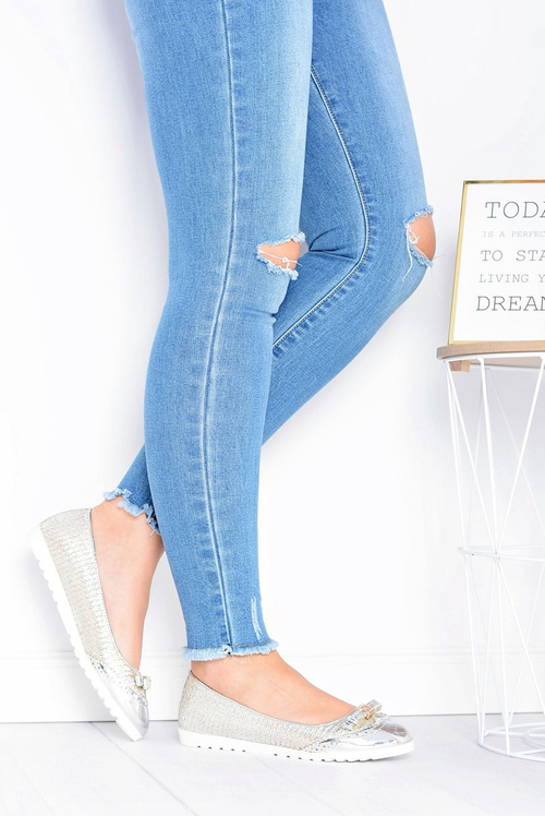 Dámske strieborné vložené baleríny s lukom Cleoss