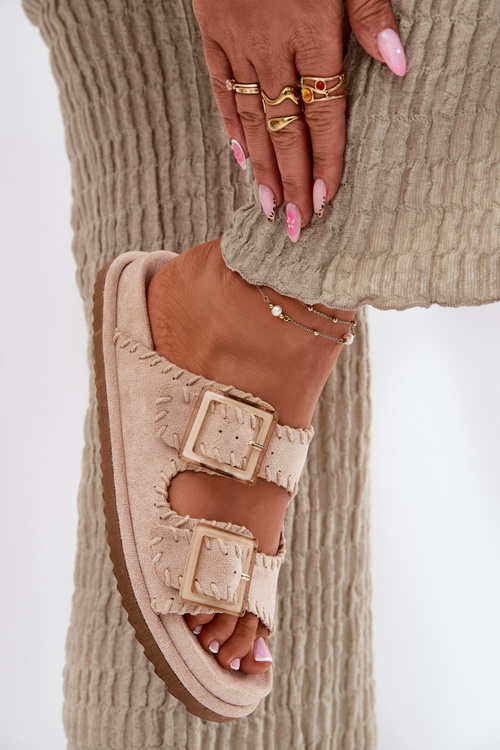 Dámské Sandály S Přezkami A Dekorativním Obšitím Béžové Visley