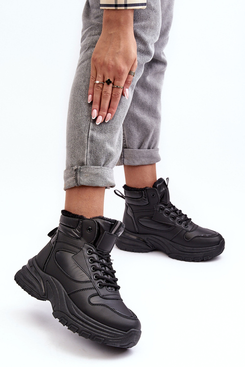 Ocieplané dámské sportovní šněrovací boty černé Dejana