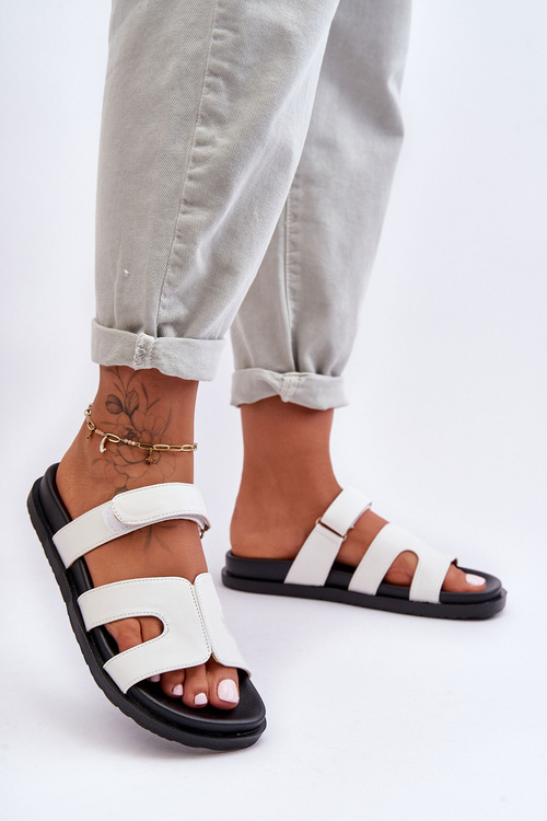 Kožené klasické žabky dámské na zip bílé Amedon