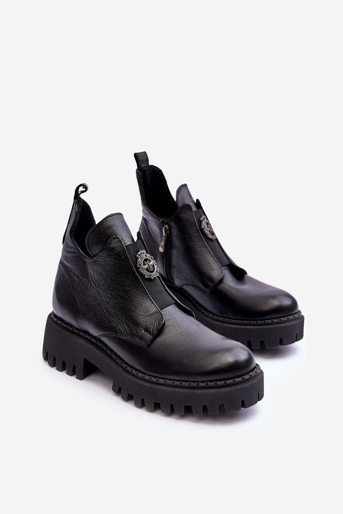 Dámské kožené boty s ozdobou černé Lusanna