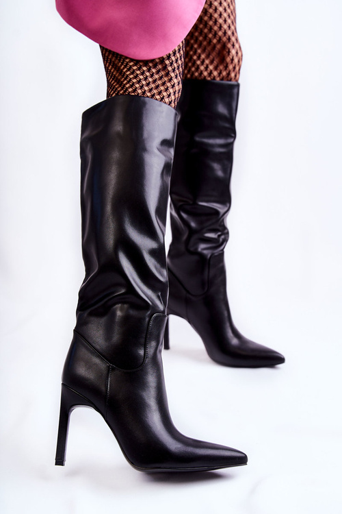 Kožené Holínky Na Jehlové Podpatky Černé Rissa