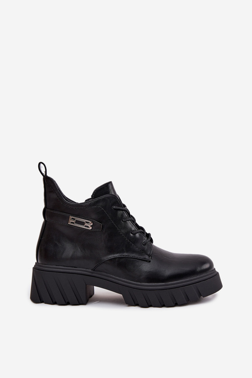 Nízké zateplené dámské kotníkové boty na klínku s ozdobným páskem Černé Therisse