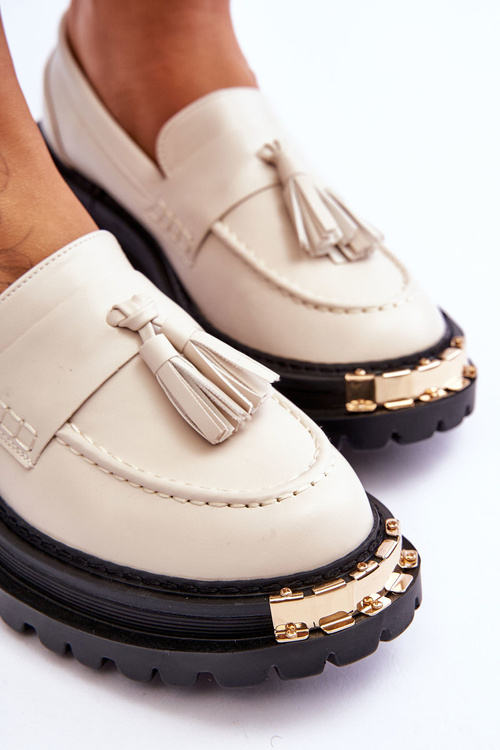 Lonisa Lonis klasické mokasíny se střapci béžové Lonisa