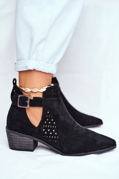 Semišové Kotníkové Boty Na Podpatku Černé Esen