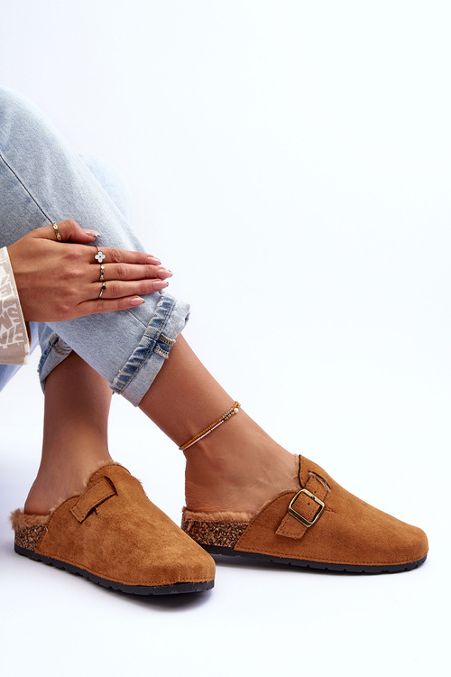 Dámské semišové sandály s kožíškem hnědé Haidamia